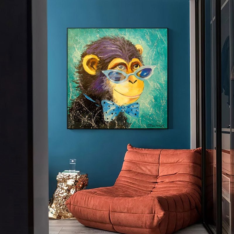 Peinture a l'Huile Singe Lunette