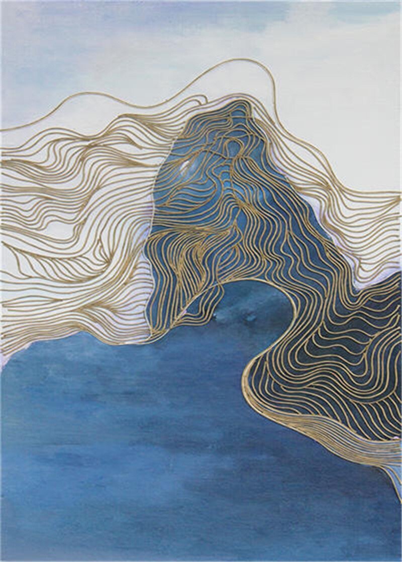 Peinture Abstraite Bleu et Or