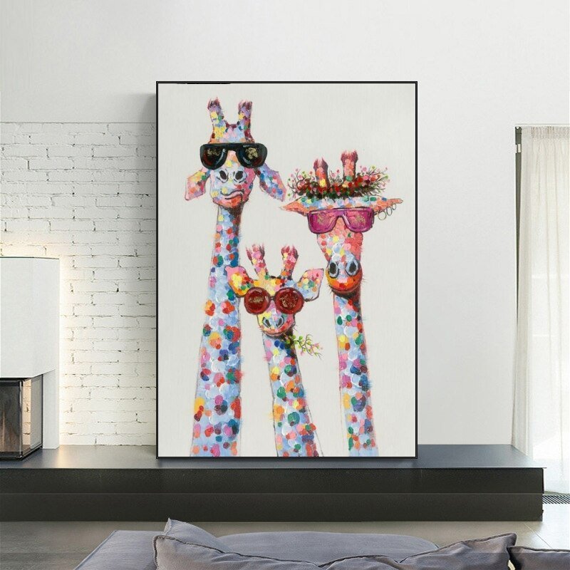 Peinture girafes à lunette, pop art
