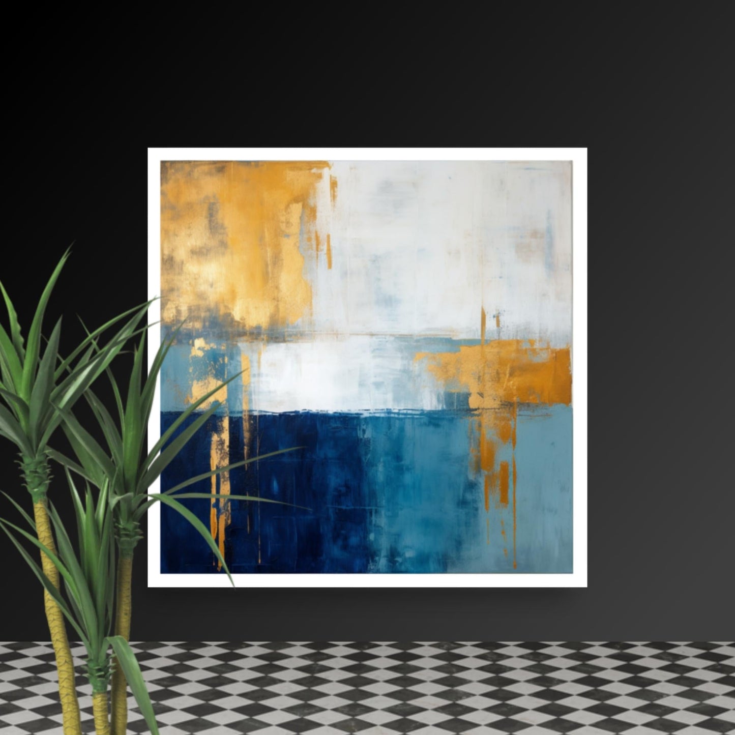 Tableau Abstrait Bleu Or