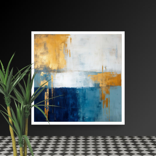 Tableau Abstrait Bleu Or