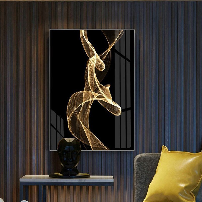 Tableau Abstrait Noir et Or
