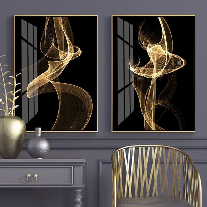 Tableau Abstrait Noir et Or