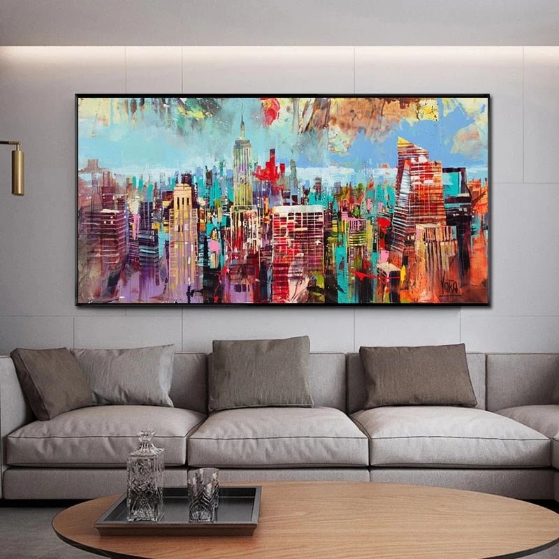 Tableau Abstrait Ville Colorée
