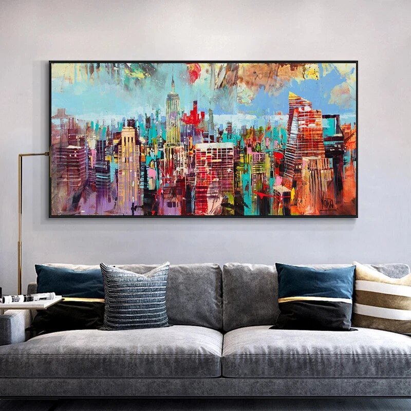 Tableau Abstrait Ville Colorée