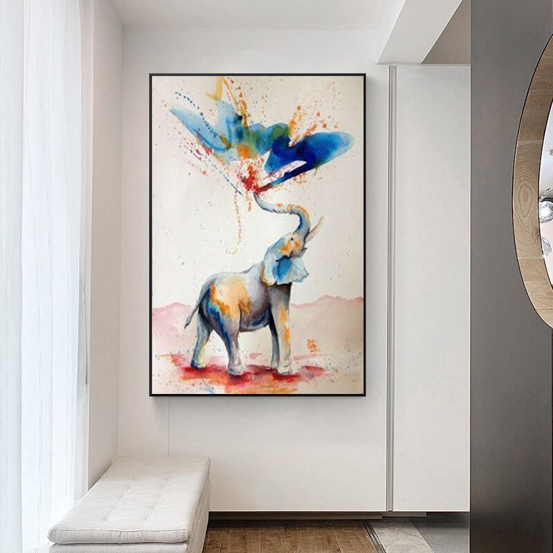 Tableau Éléphant Minimaliste Coloré