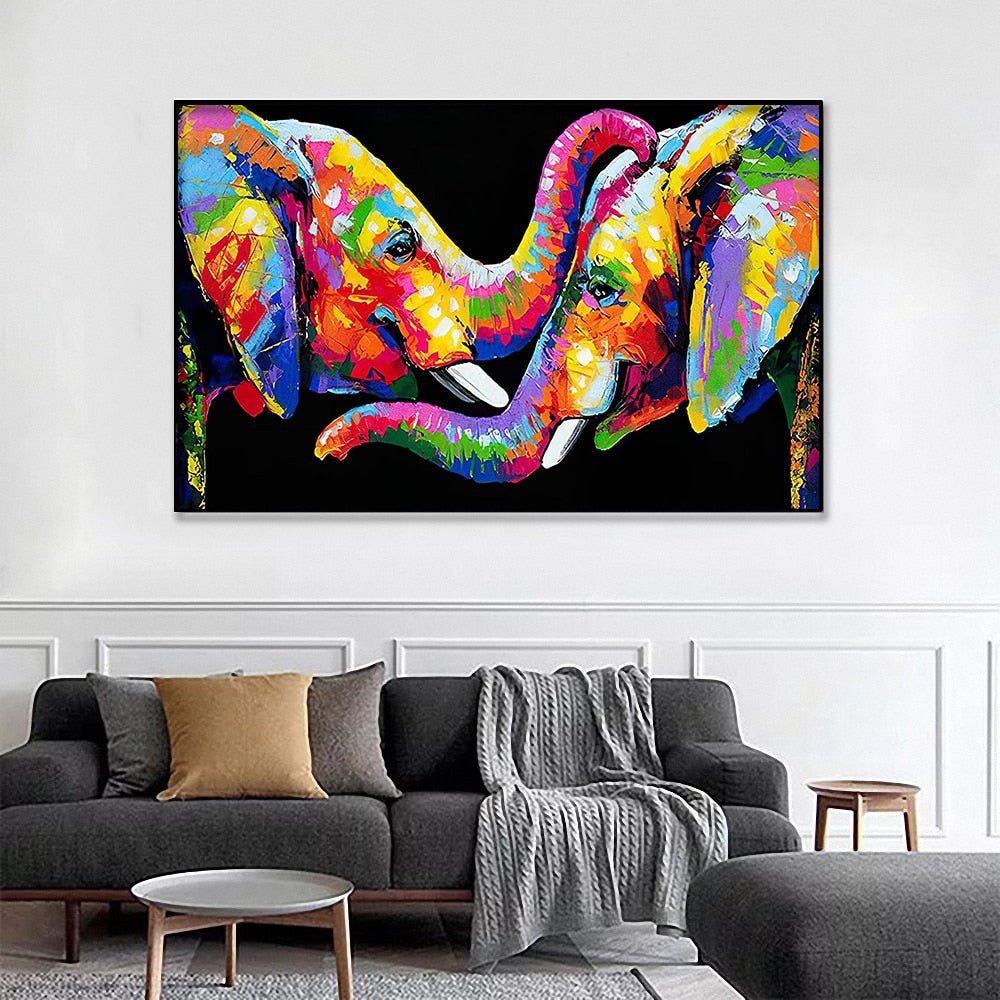 Tableau éléphants colorés