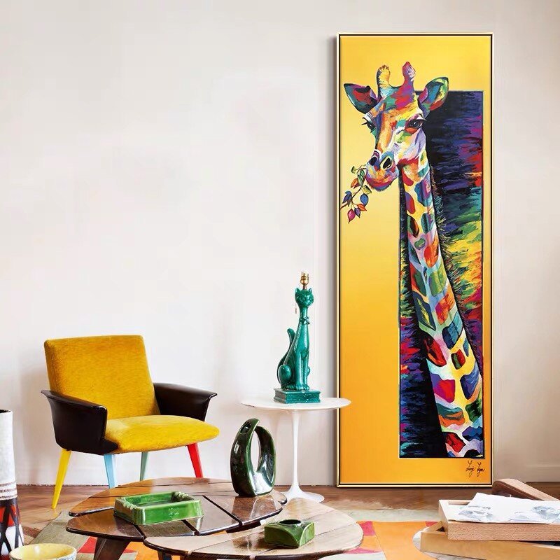 Tableau girafe pop art fond jaune