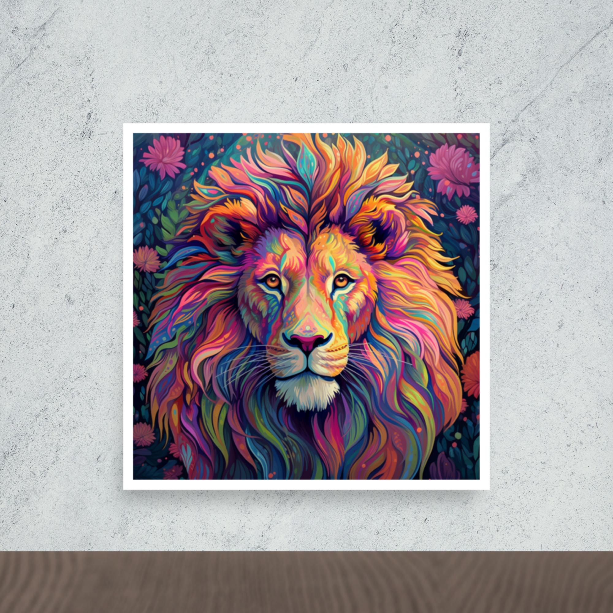tableau multicolore d'un lion