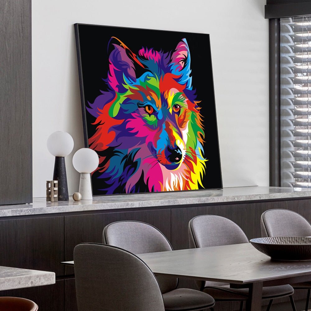 Tableau Loup Multicolore