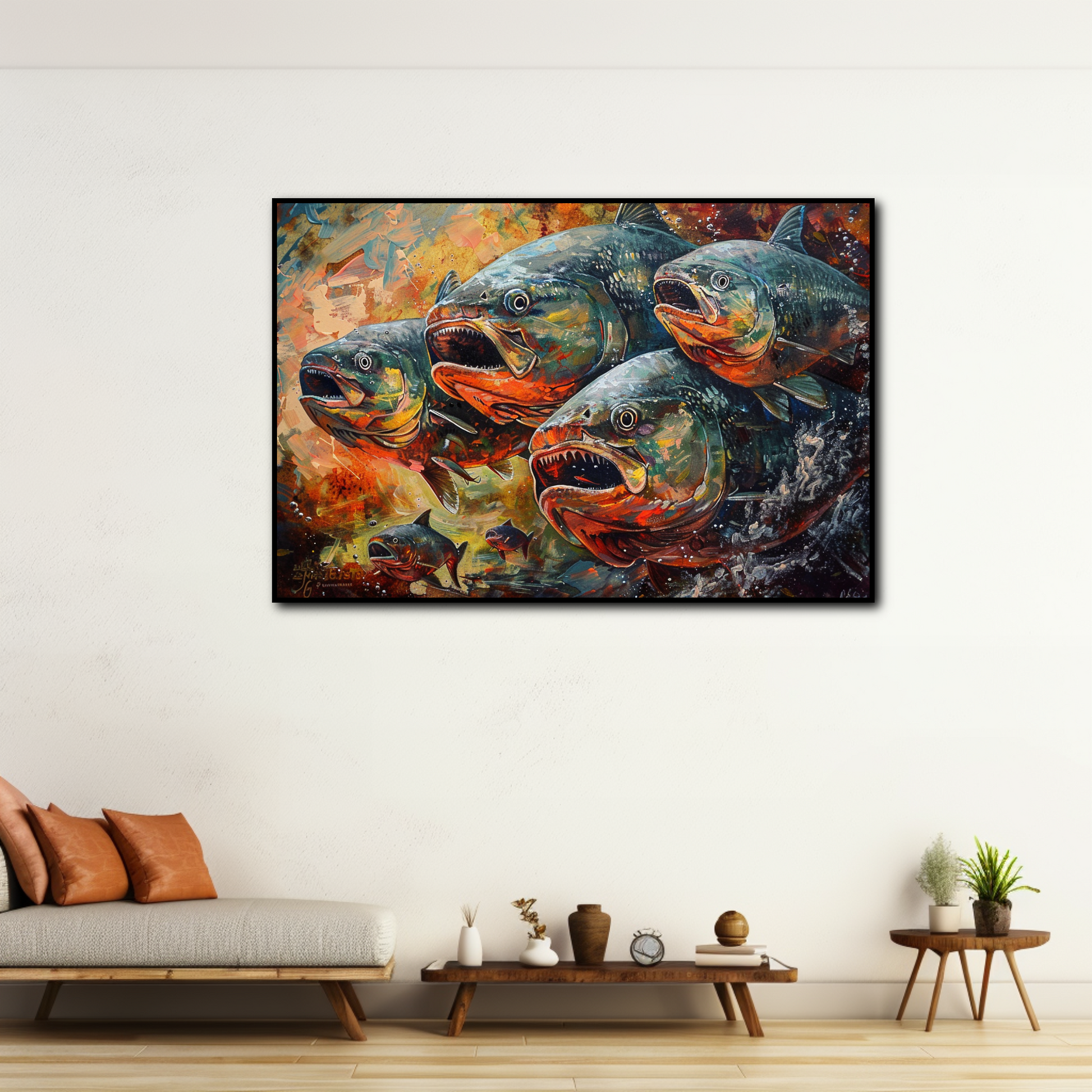 Tableau Peinture Piranhas