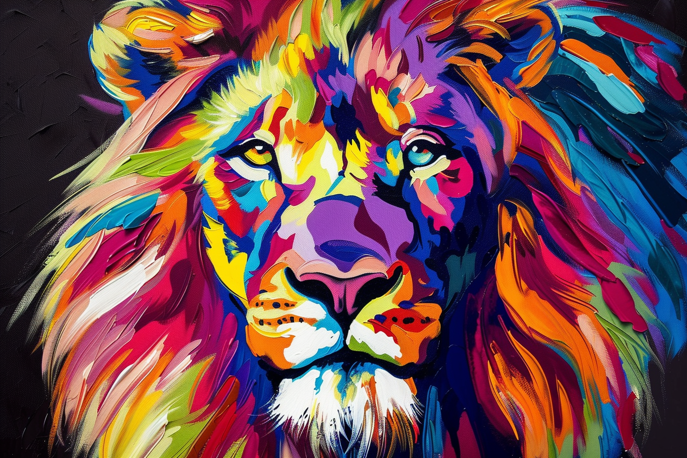 Tableau Lion Peinture Coloré
