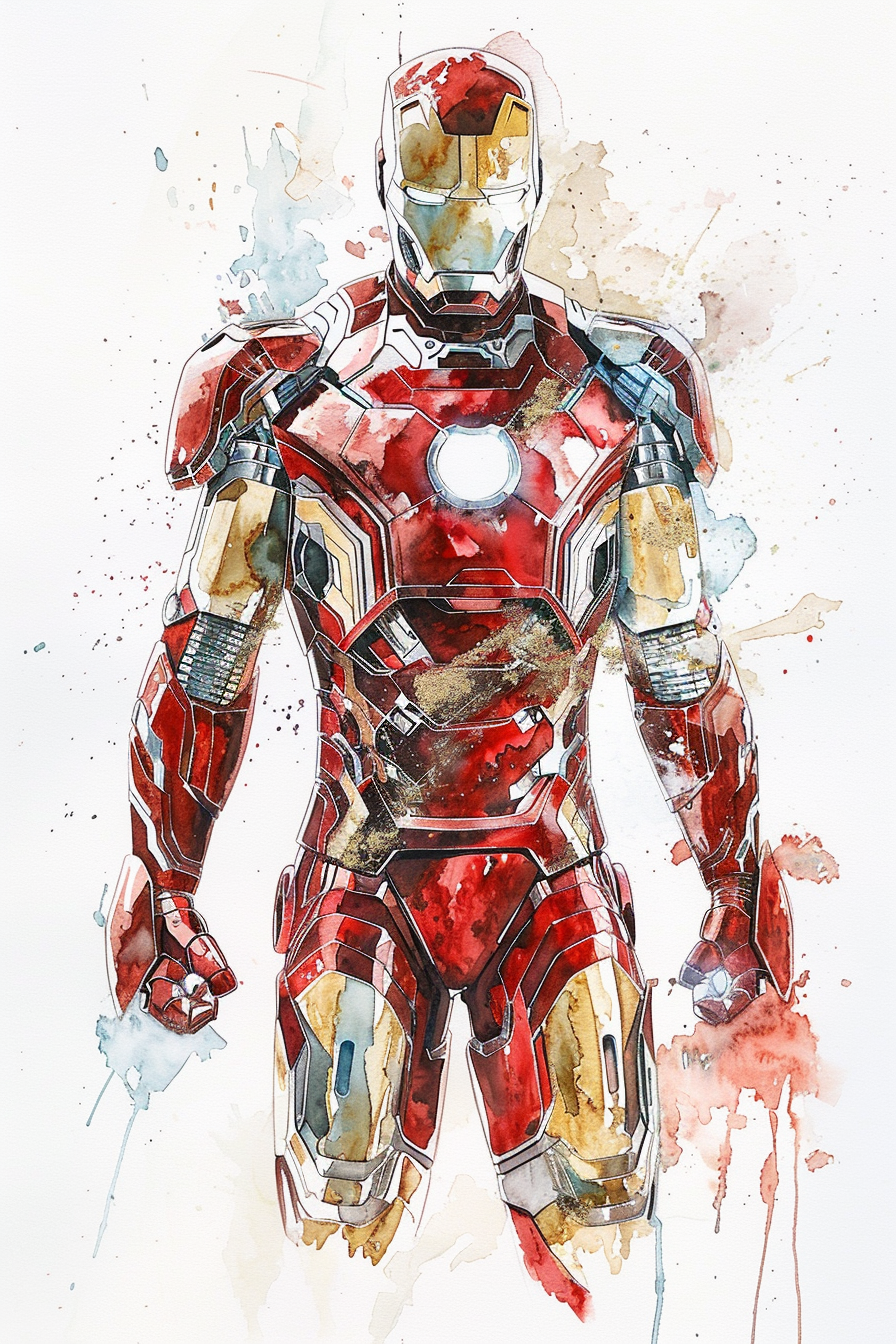 Tableau Iron Man Marvel Aquarelle