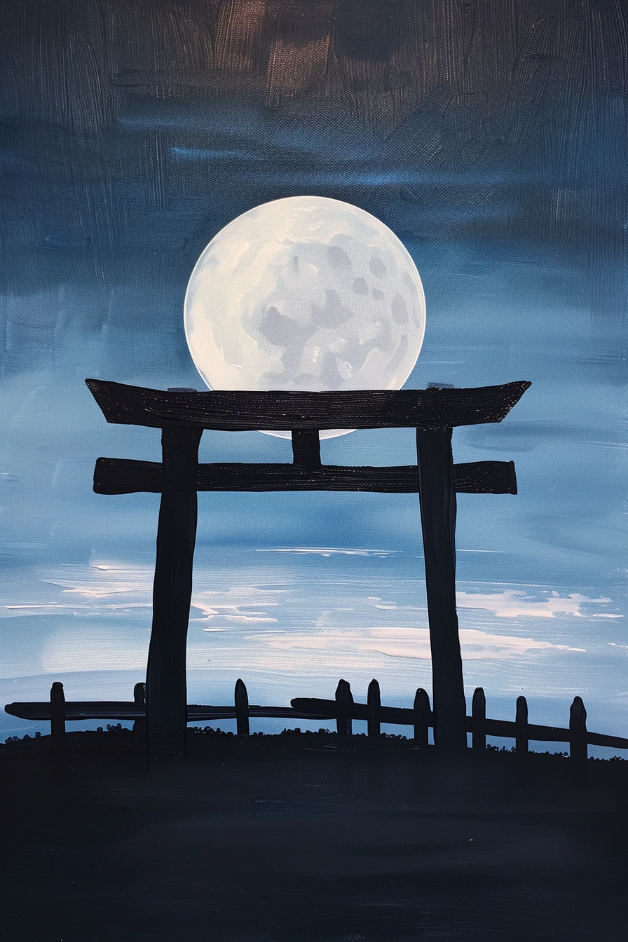 Tableau Japonais Porte Torii Pleine Lune