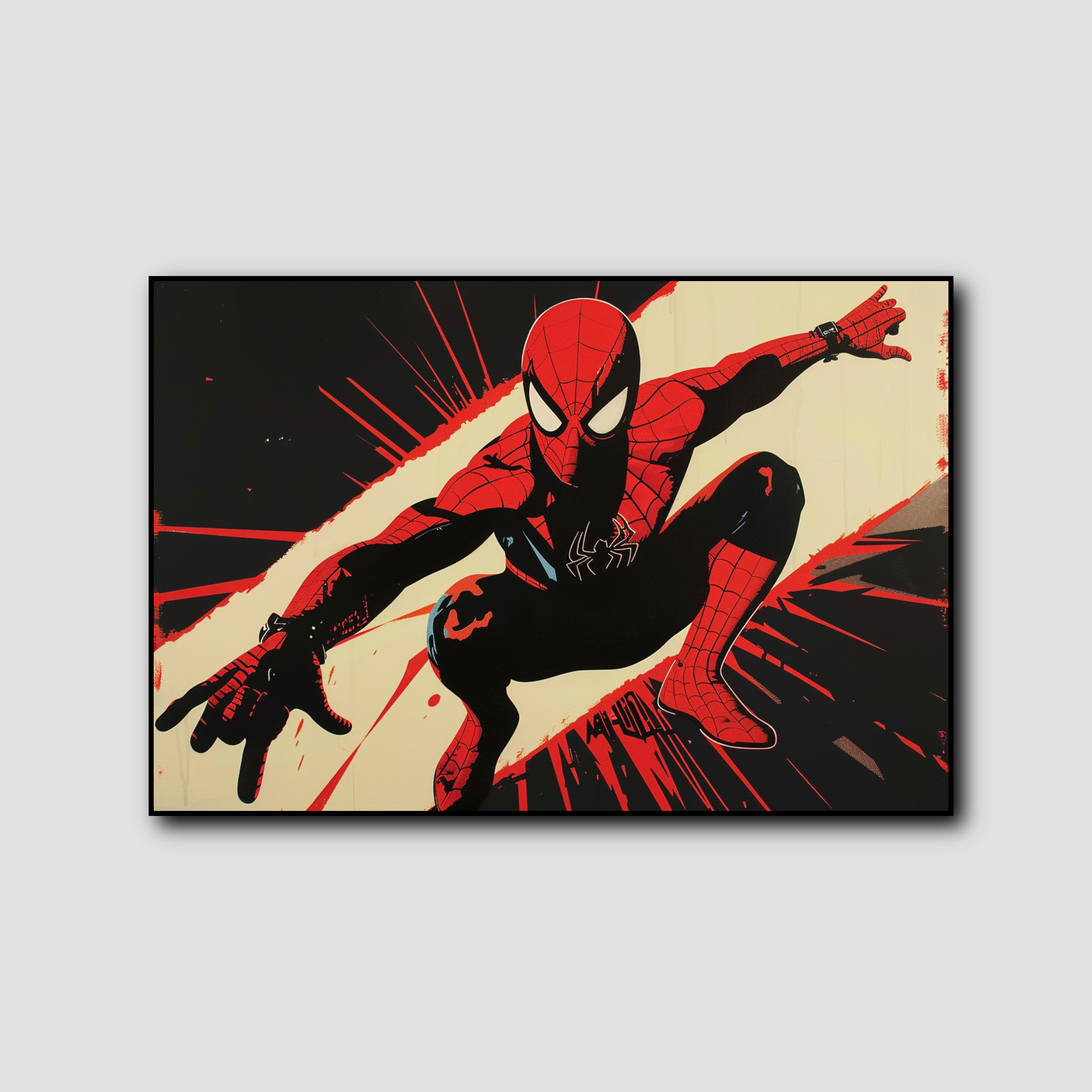 Tableau déco Spiderman noir et rouge peinture Pop Art