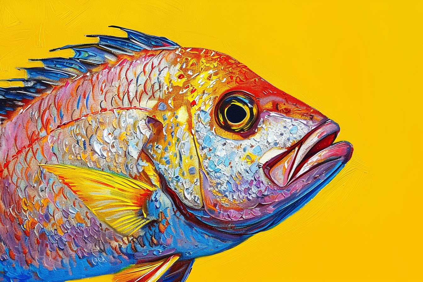 Peinture Gros Poisson Fond Jaune