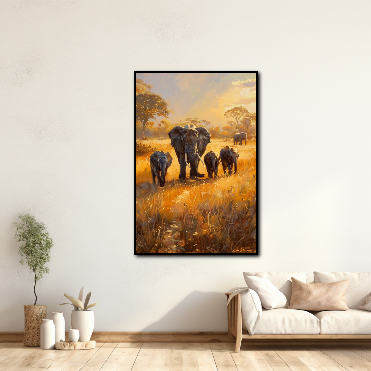 Tableau Éléphants dans la Savane