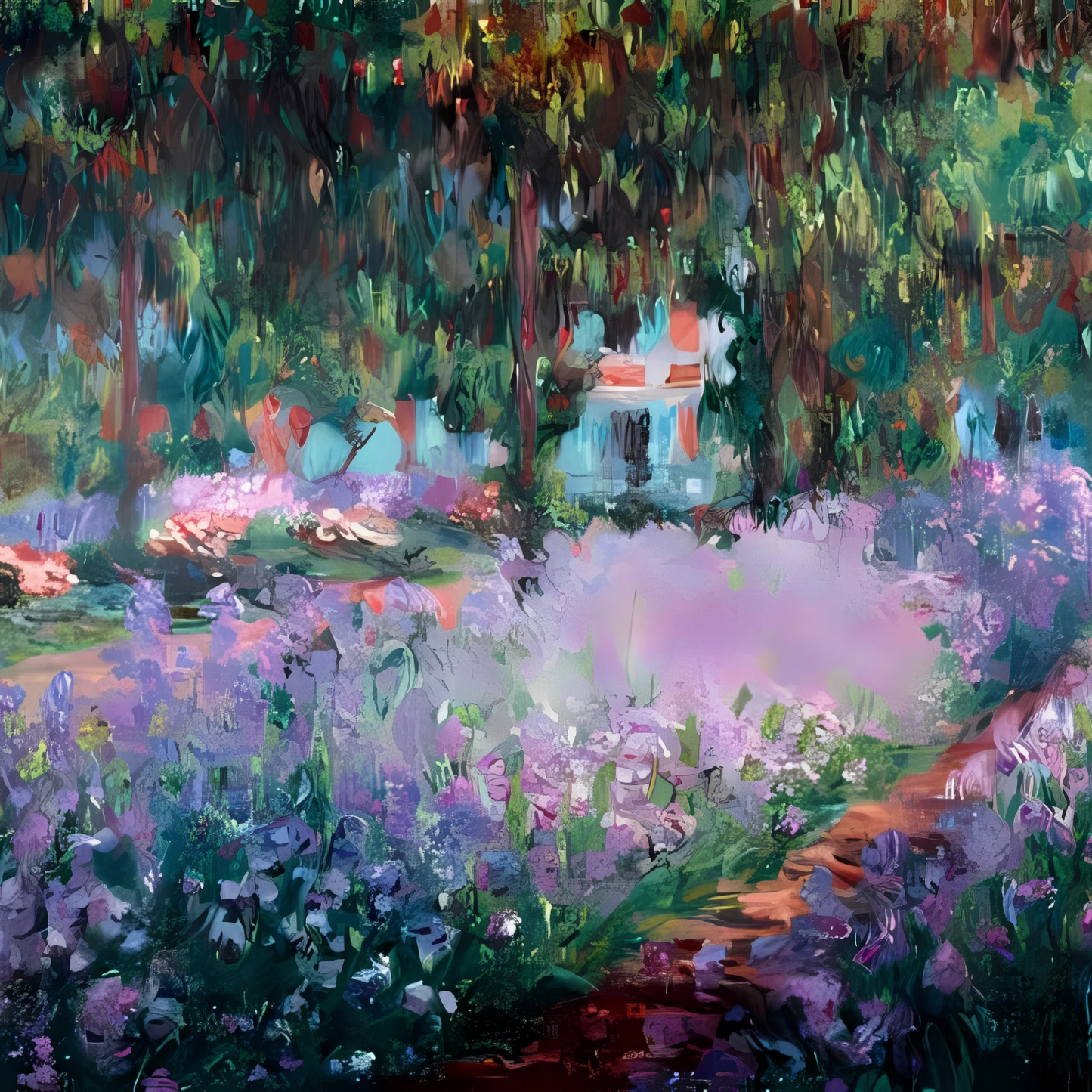 Iris fleurissant dans le jardin - Claude Monet