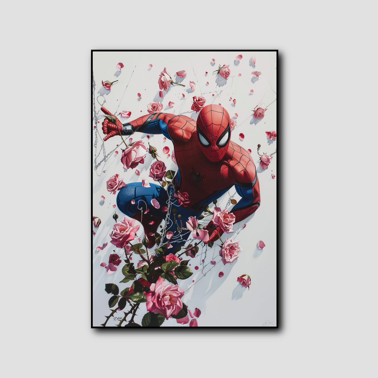 Tableau déco Spiderman Fleurs Roses Sauvages