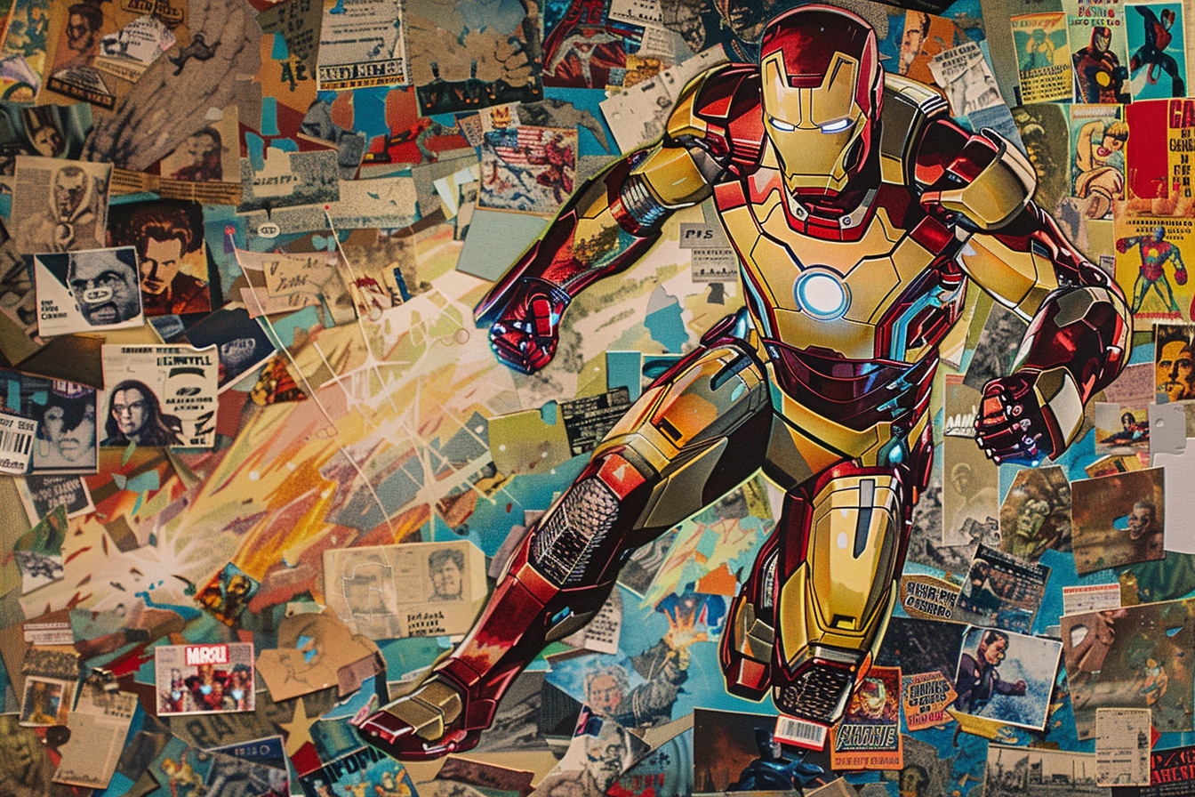 Tableau Iron Man collage comics Marvel