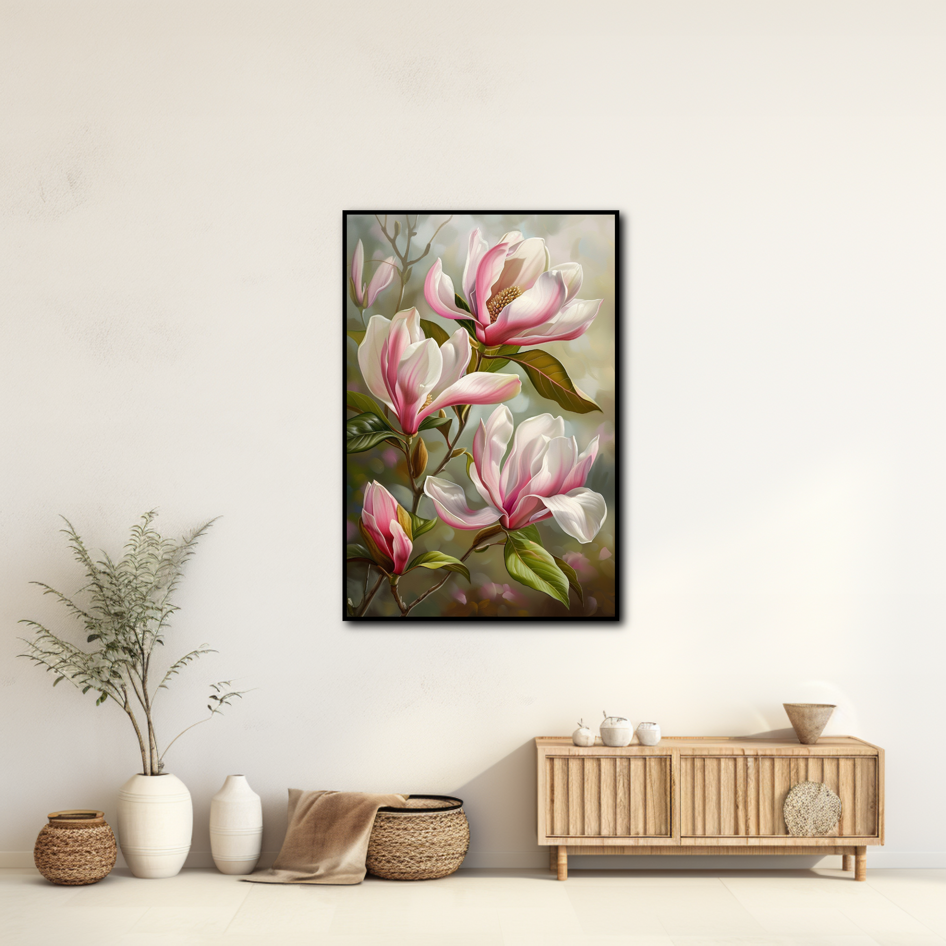 Tableau Fleur Magnolia Rose et Blanche