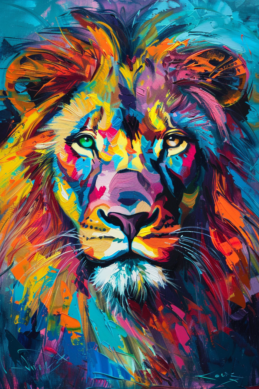 Tableau Tête de Lion Coloré