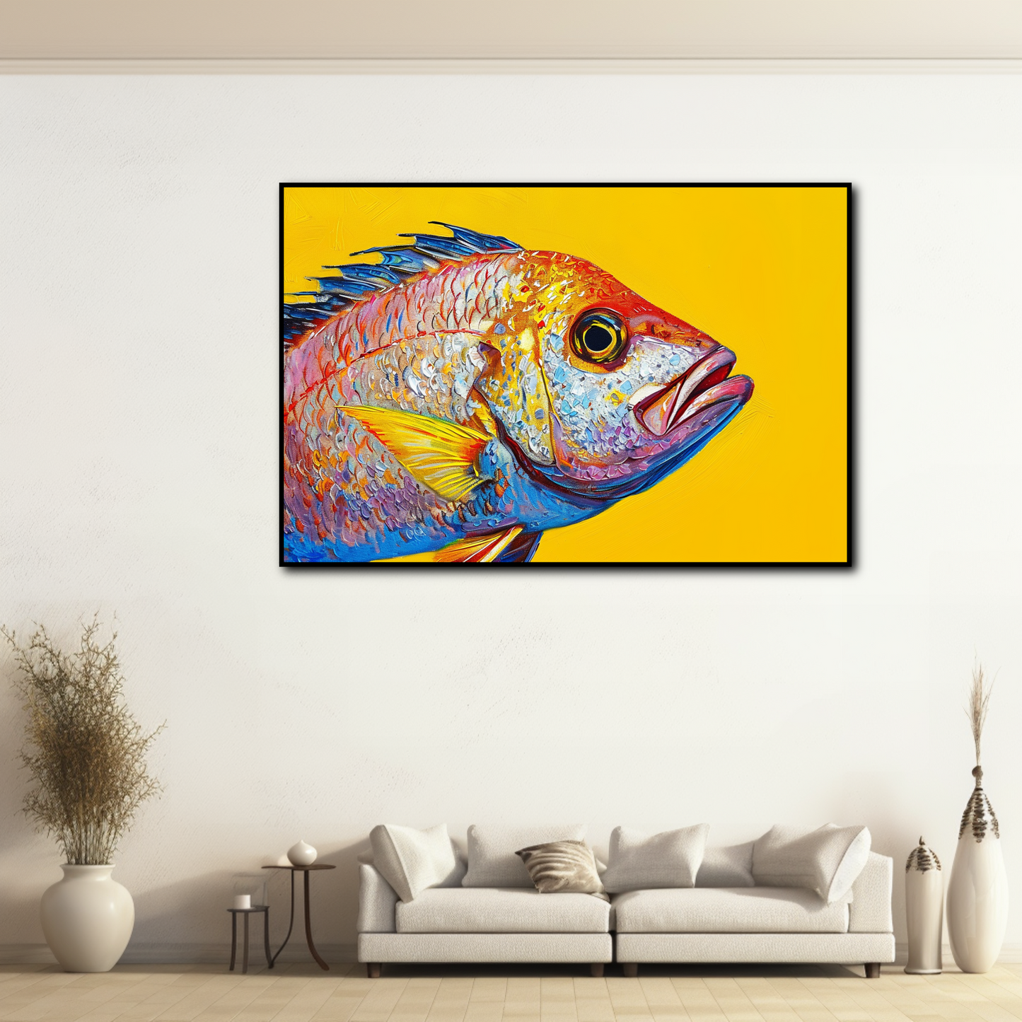 Peinture Gros Poisson Fond Jaune