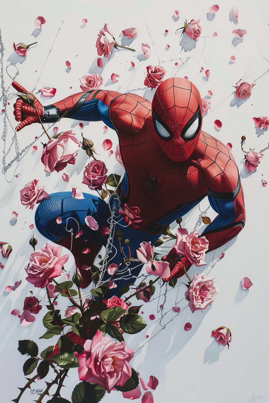 Tableau déco Spiderman Fleurs Roses Sauvages