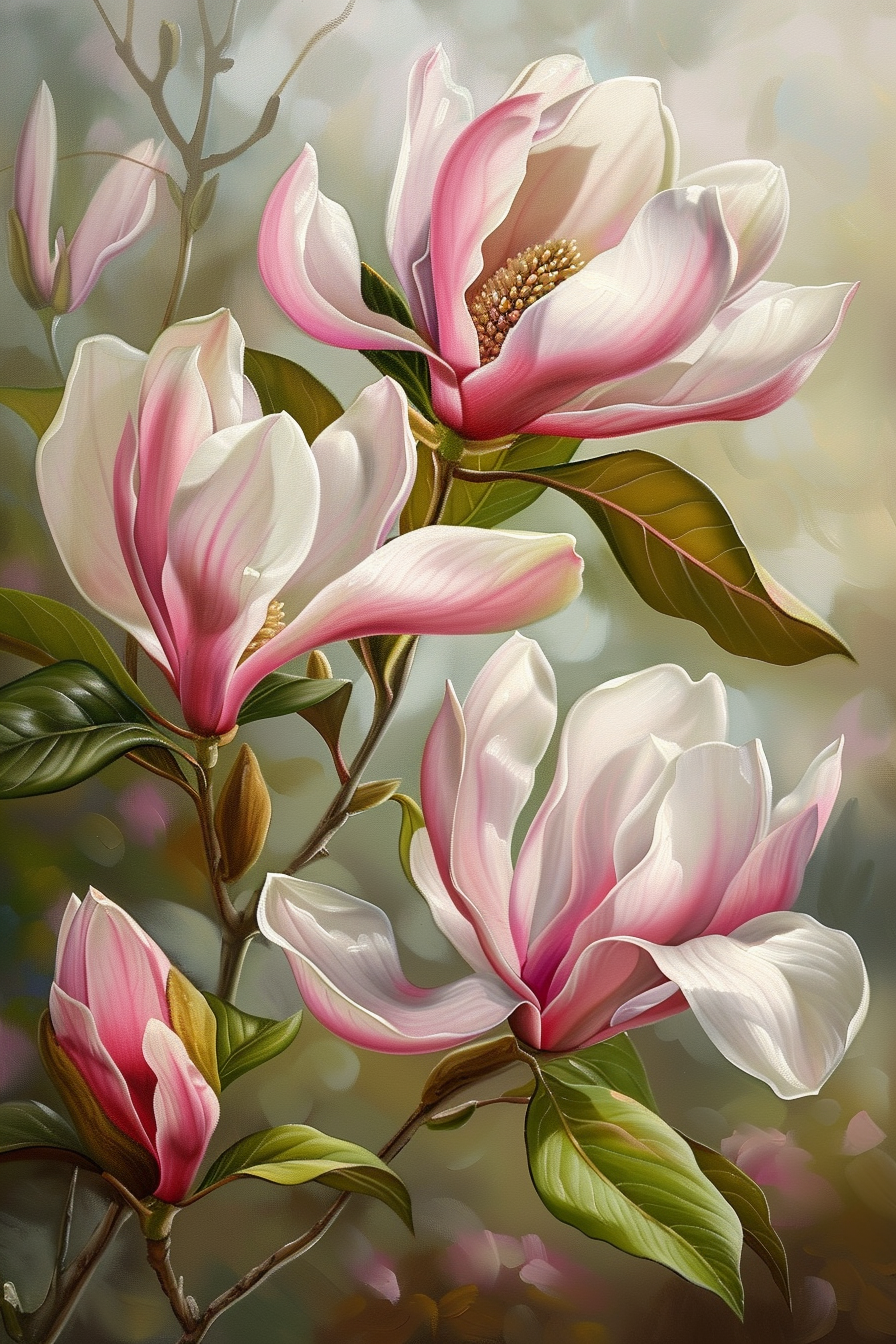 Tableau Fleur Magnolia Rose et Blanche