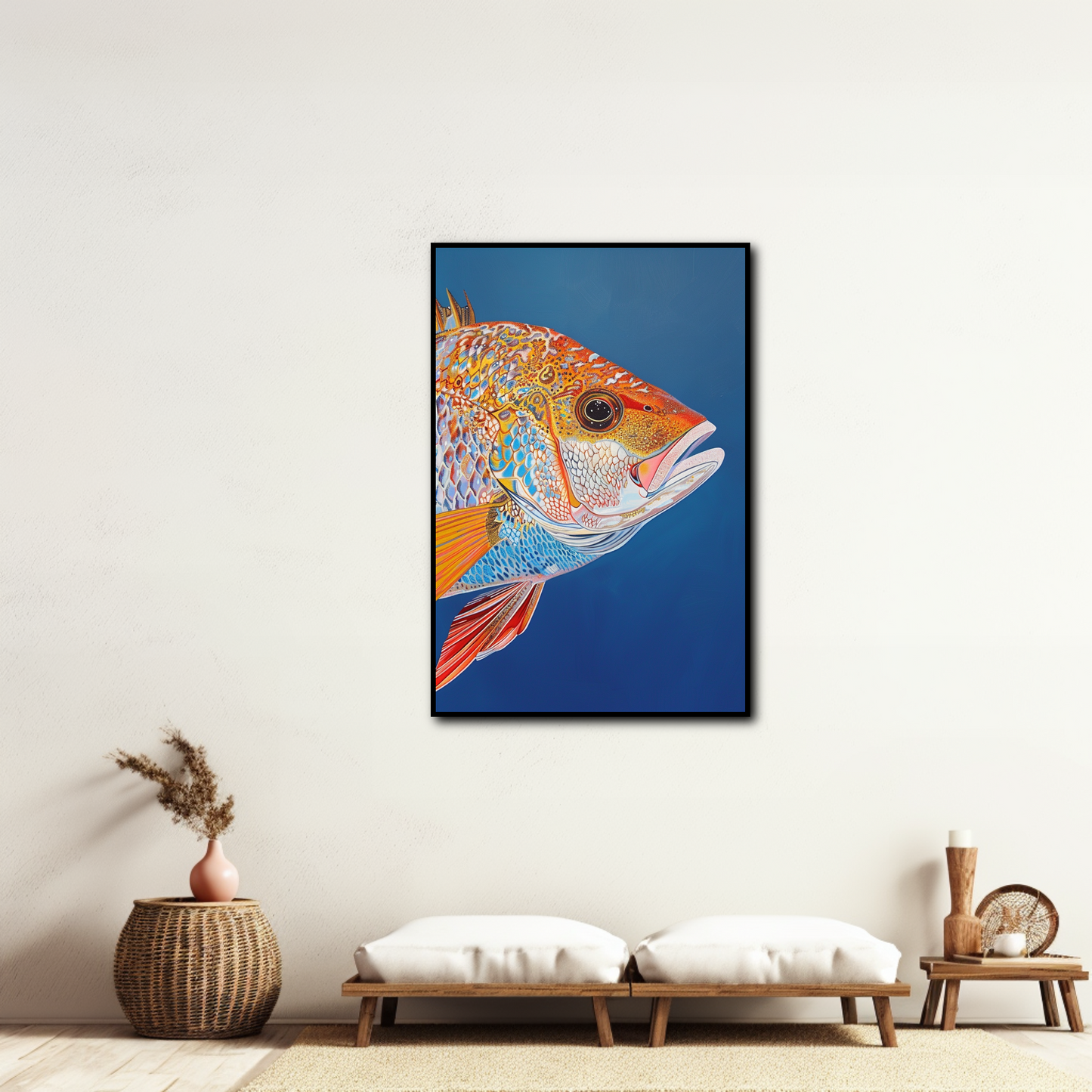 Tableau Poisson Fond Bleu