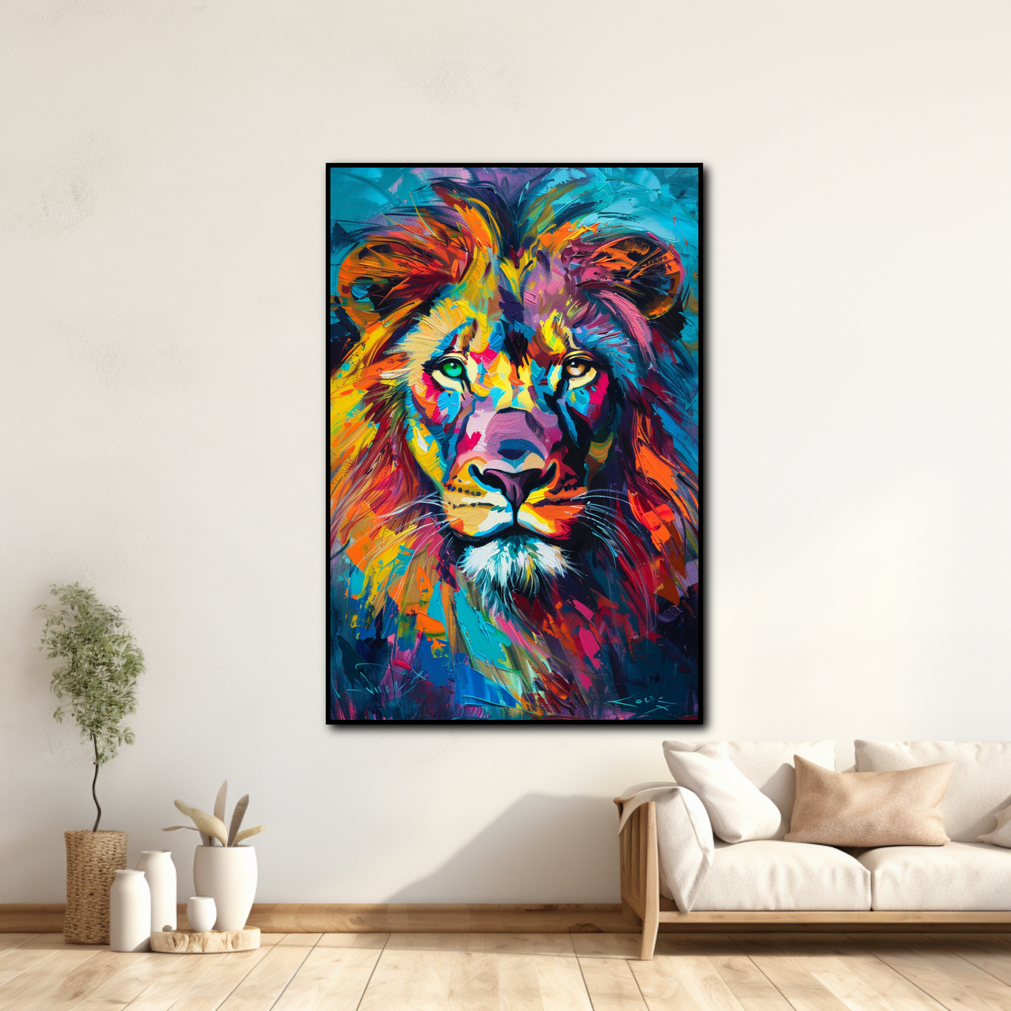 Tableau Tête de Lion Coloré