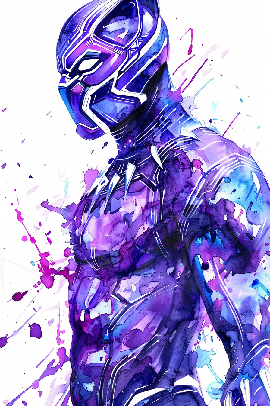 Tableau déco Black Panther Marvel encre watercolor pop art