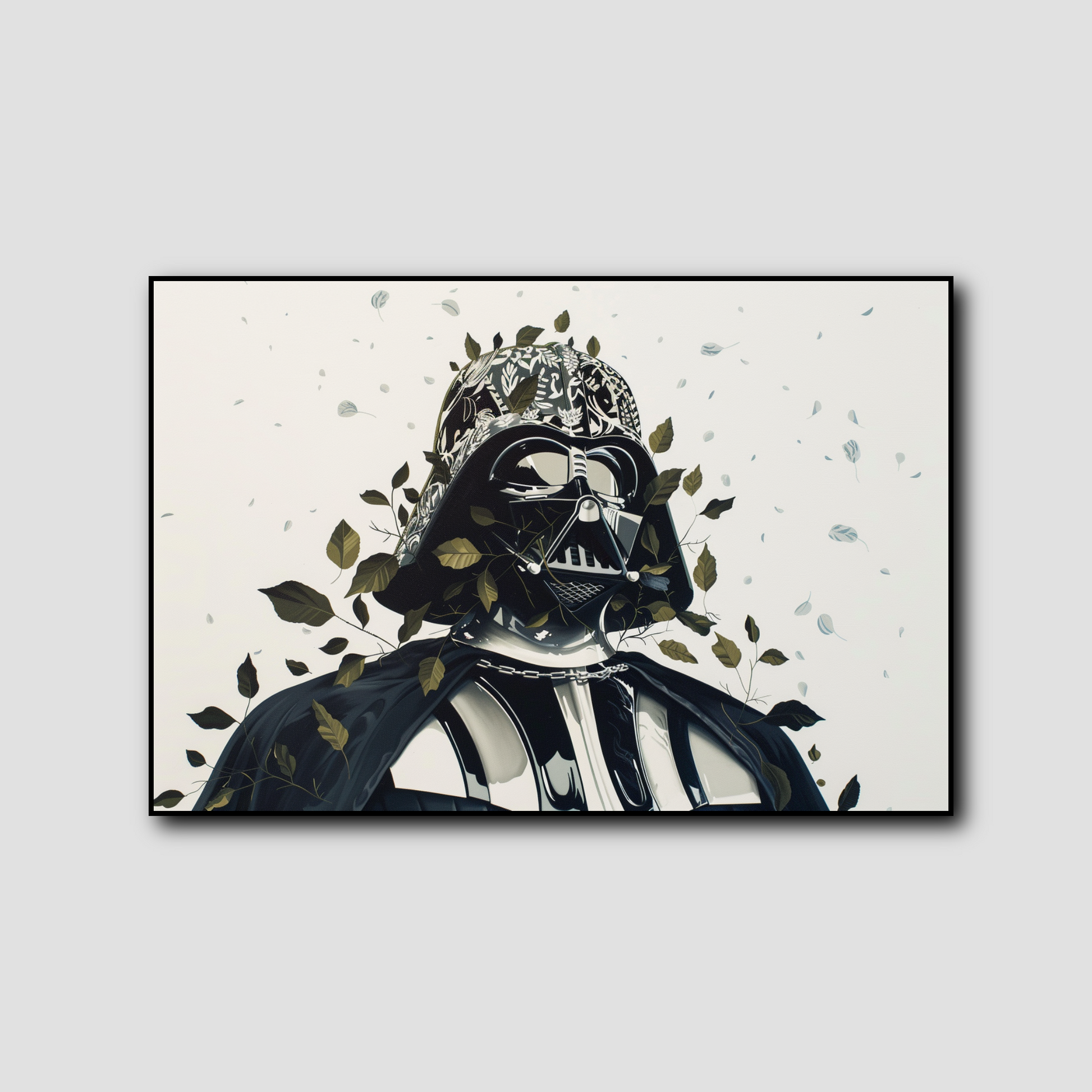 Tableau déco portrait Dark Vador orné de feuilles