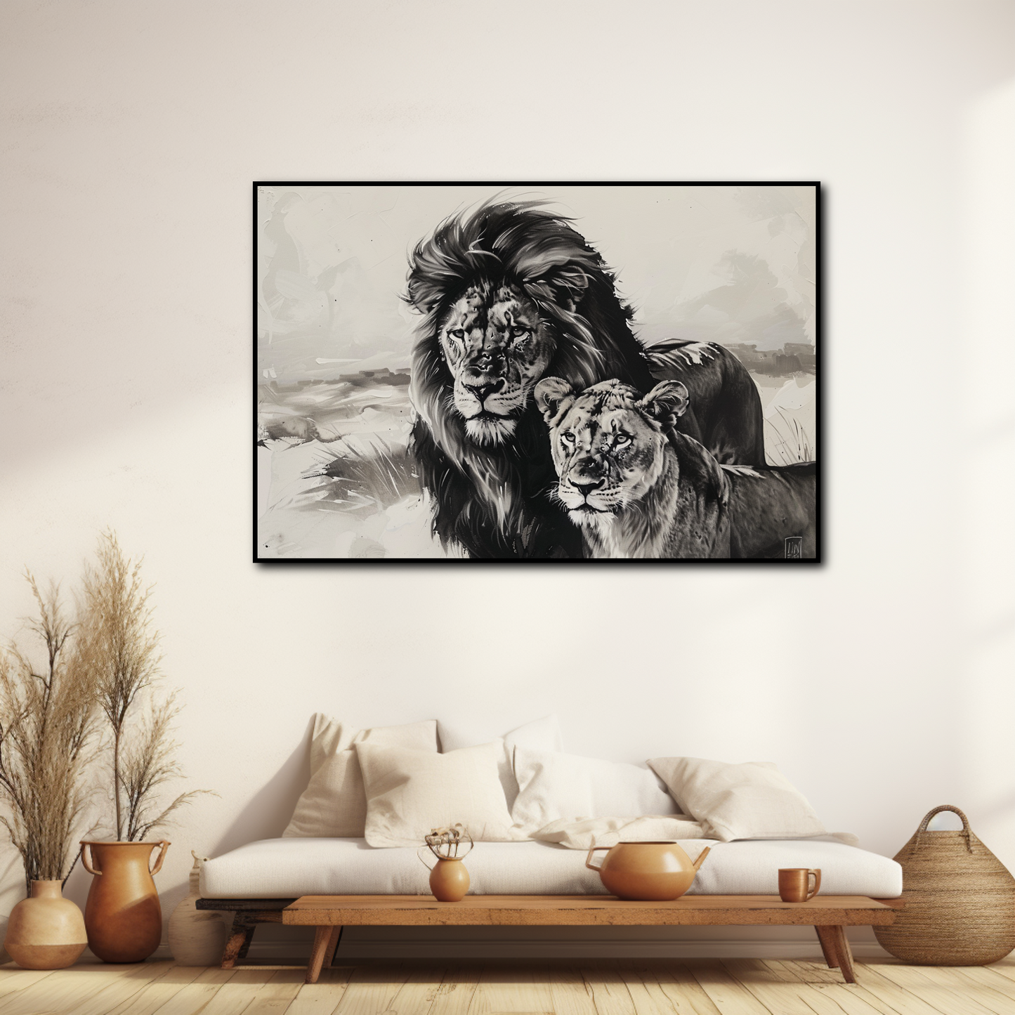 Tableau Lion Et Lionne Noir Et Blanc