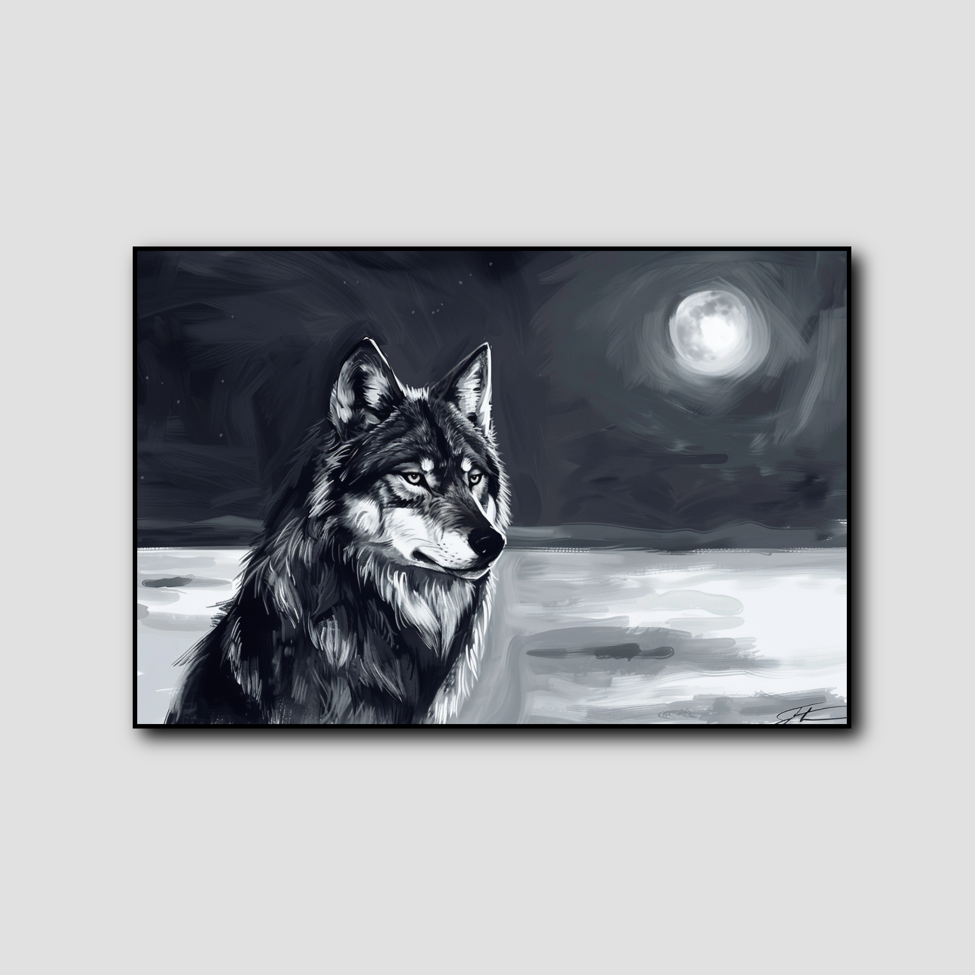 Tableau Loup Noir et Blanc