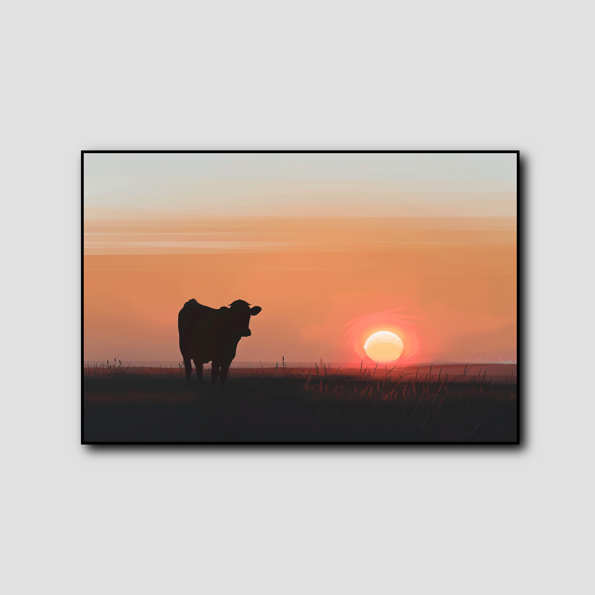 Tableau Vache et Coucher de Soleil