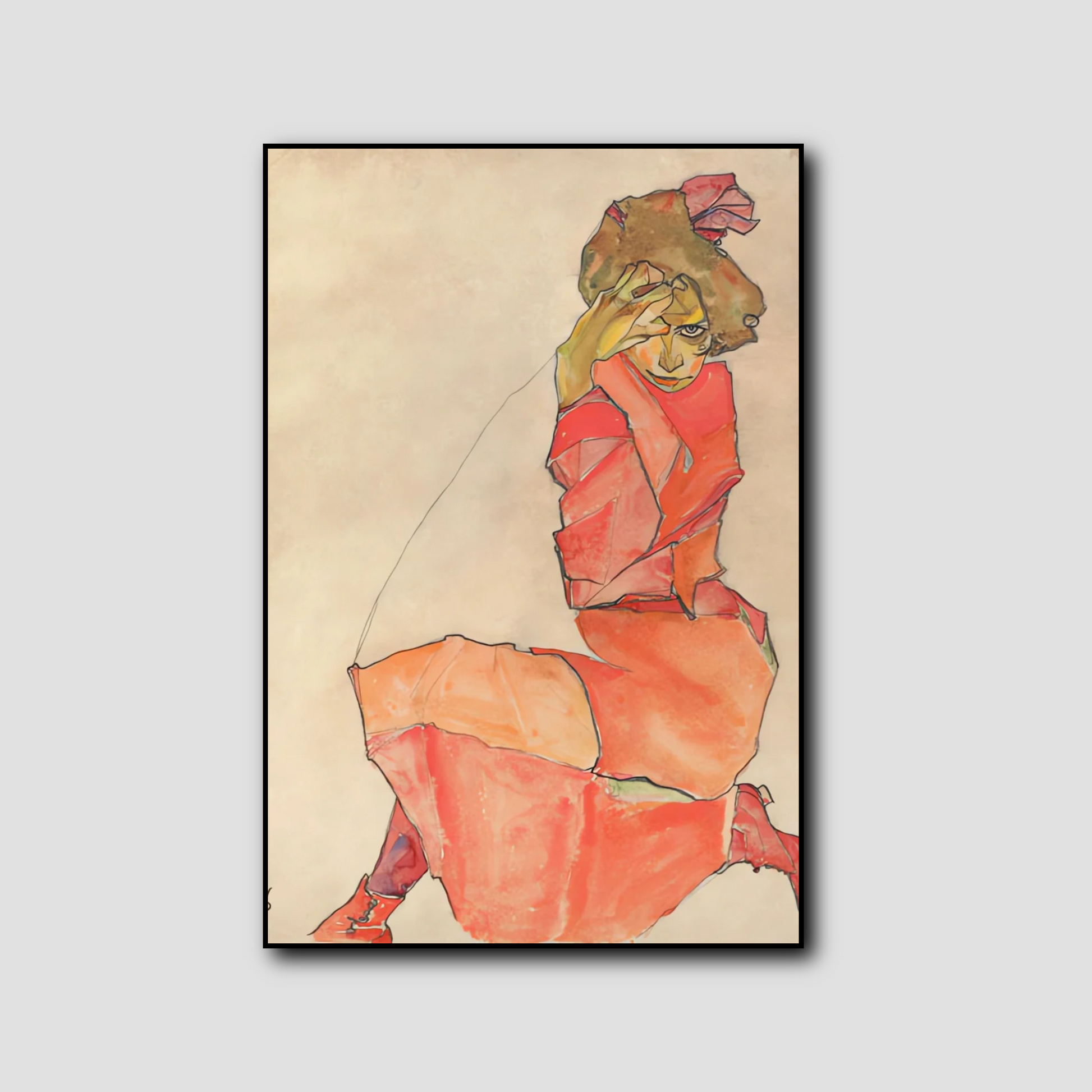 Femme agenouillée en robe - Egon Schiele