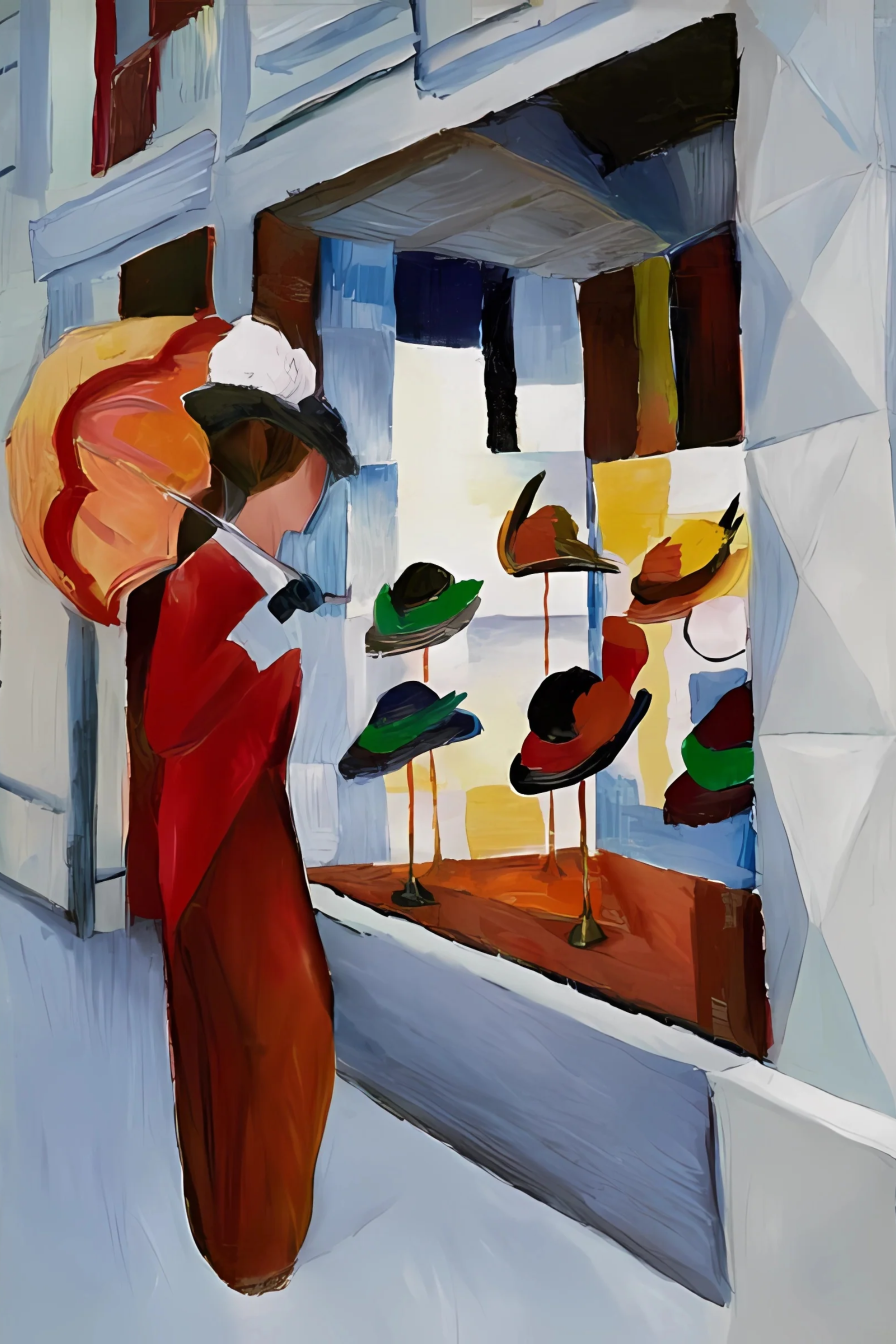 Femme avec ombrelle devant un magasin de chapeaux - August Macke