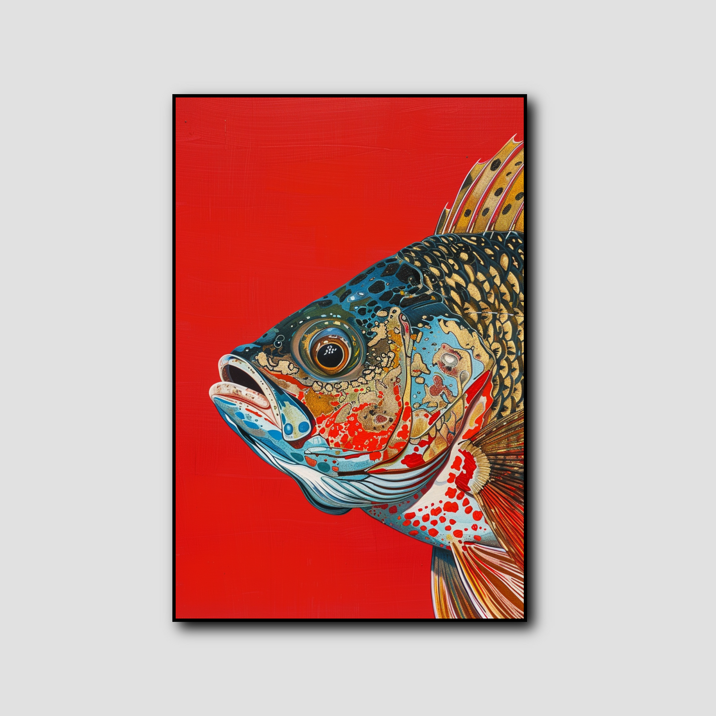 Peinture Poisson Fond Rouge