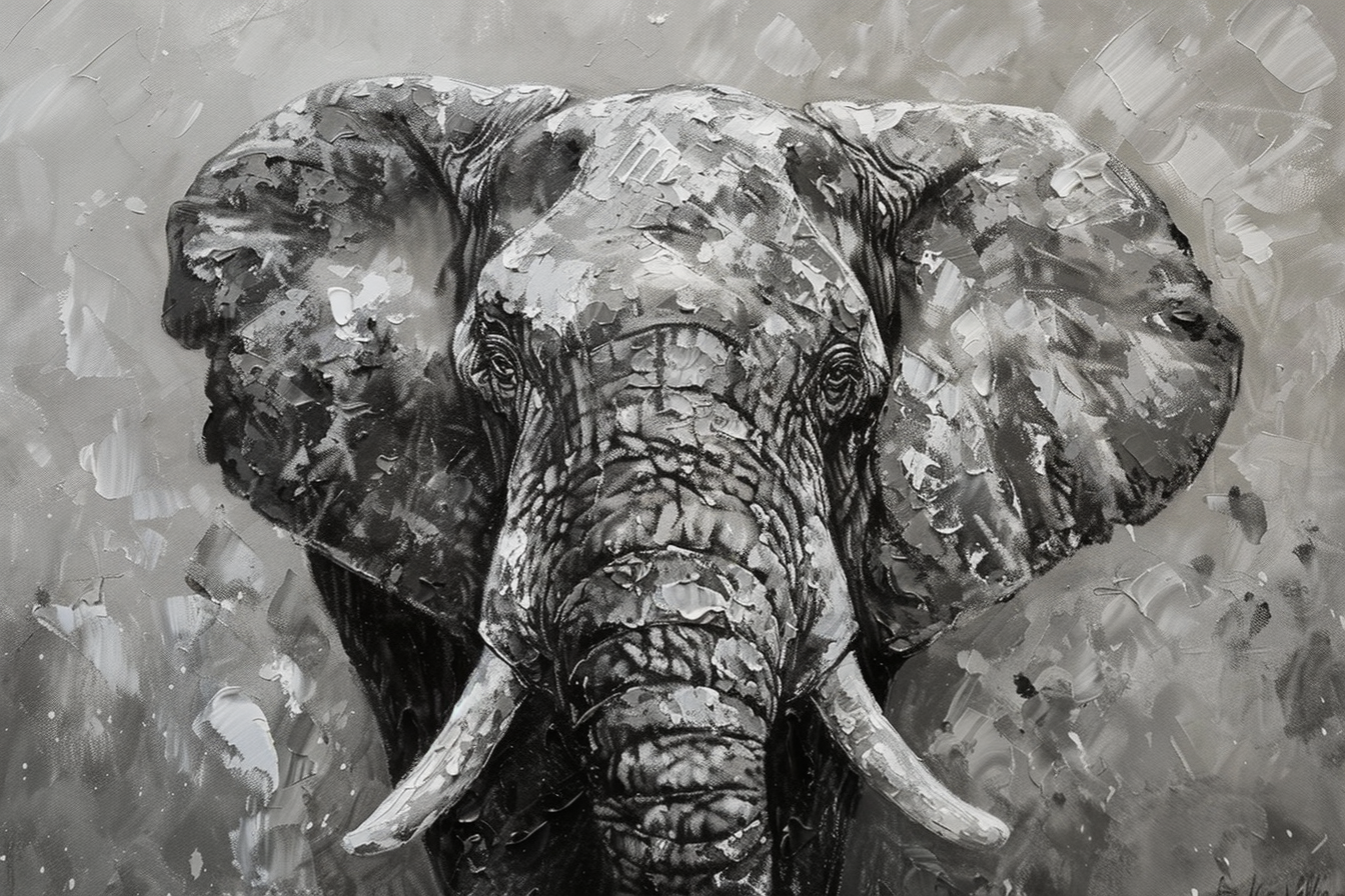 Tableau Elephant Noir et Blanc