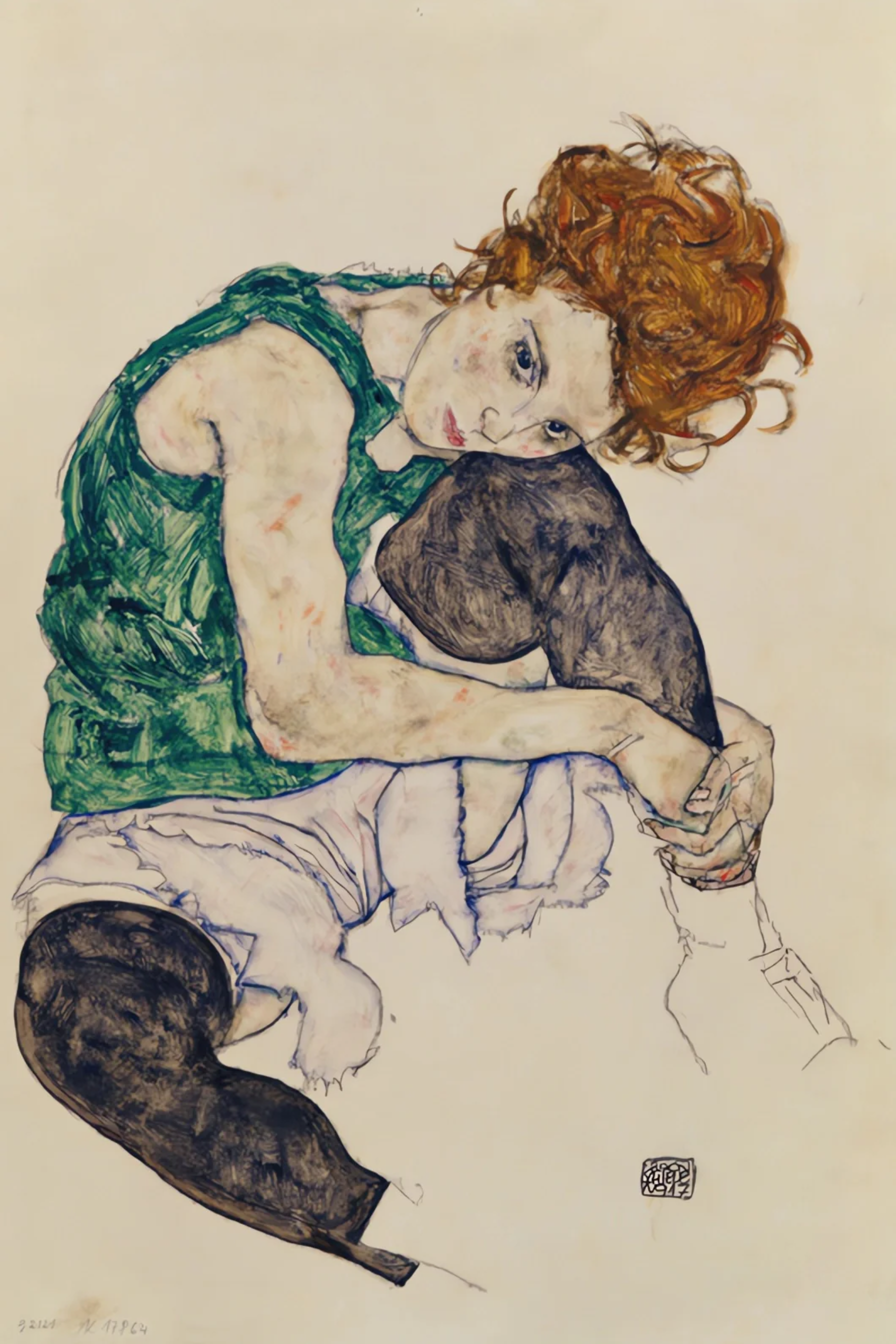 Femme assise avec la jambe repliée - Egon Schiele