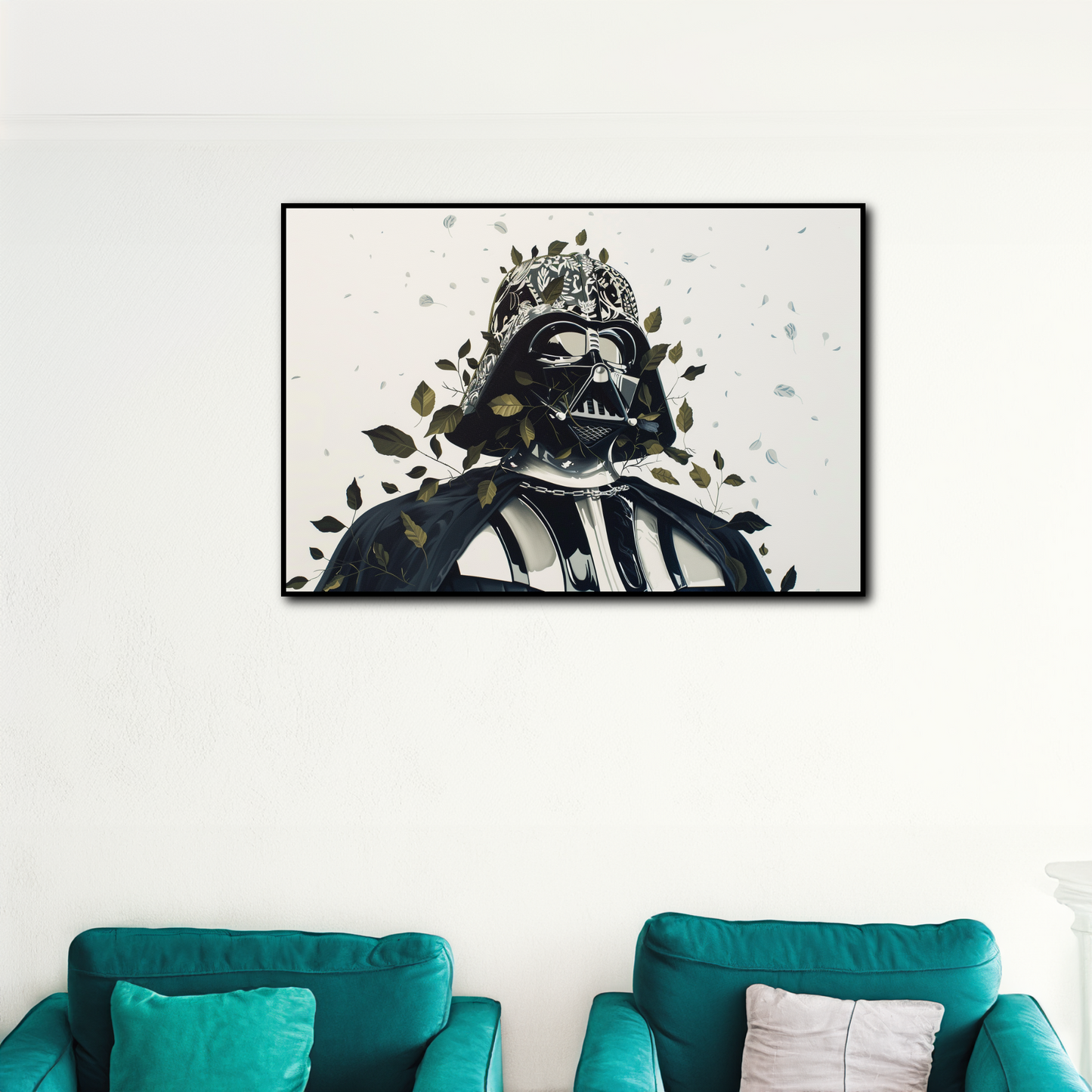 Tableau déco portrait Dark Vador orné de feuilles