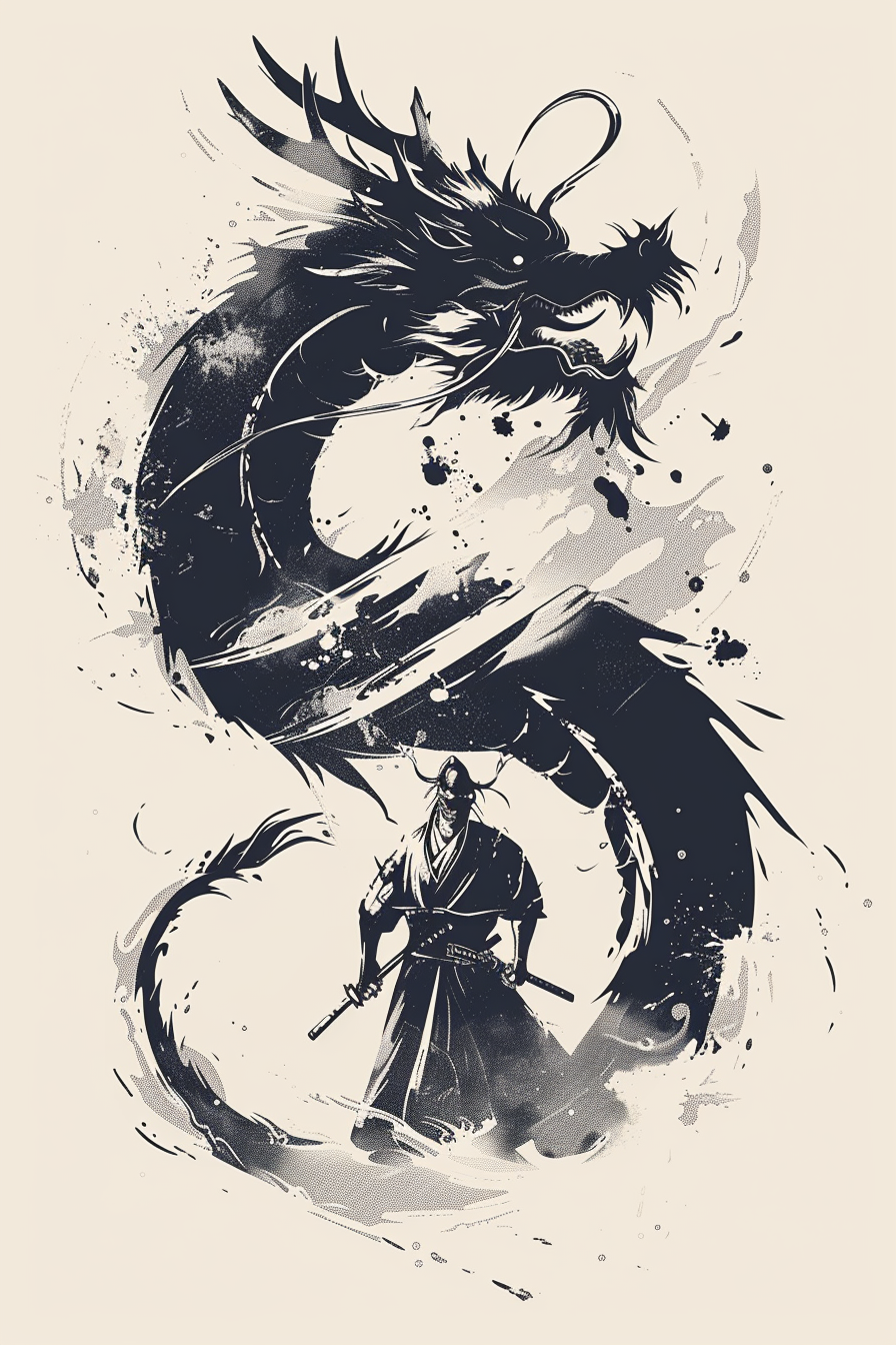 Tableau Japonais Dragon et Samouraï