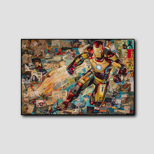 Tableau Iron Man collage comics Marvel