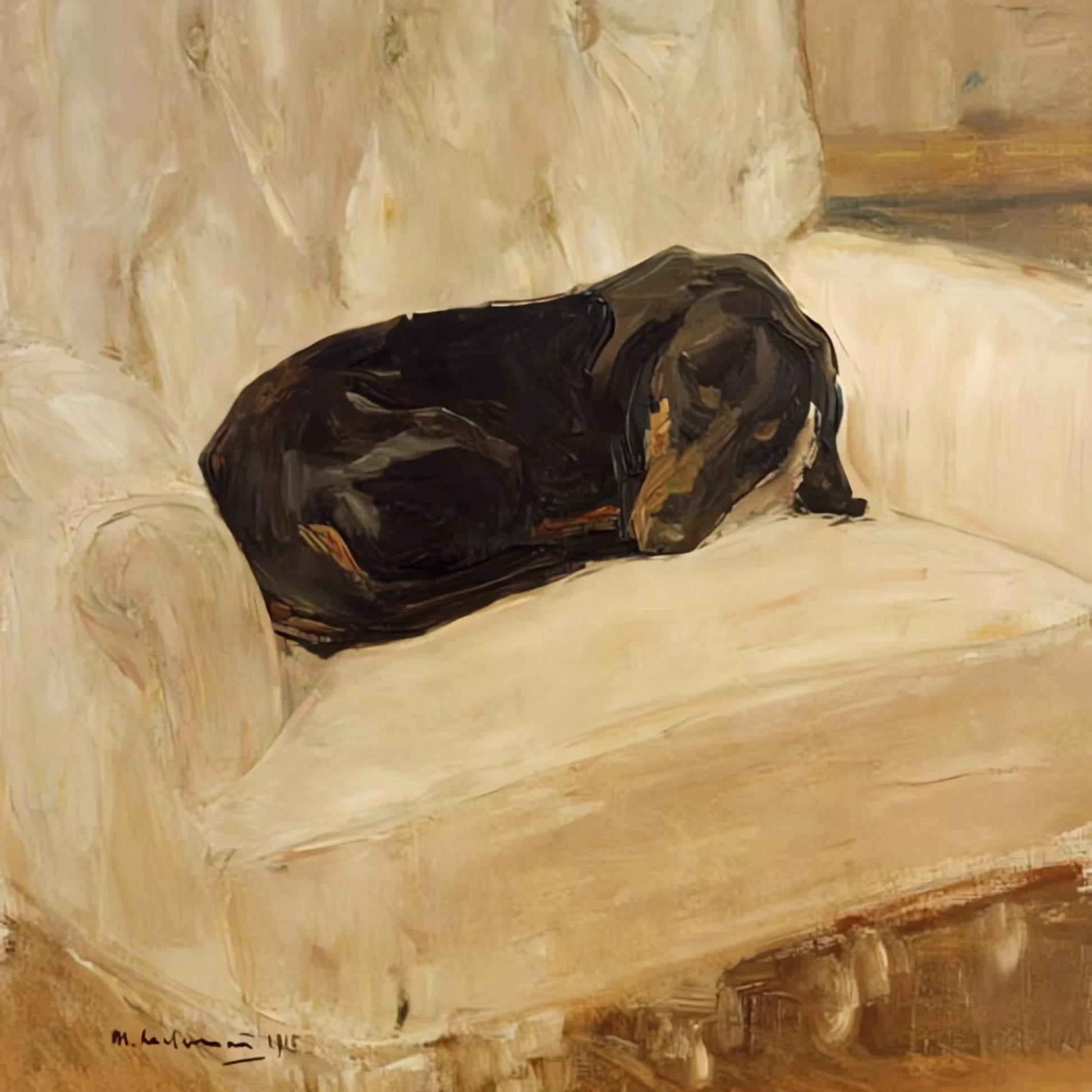 Teckel endormi dans un fauteuil - Max Liebermann