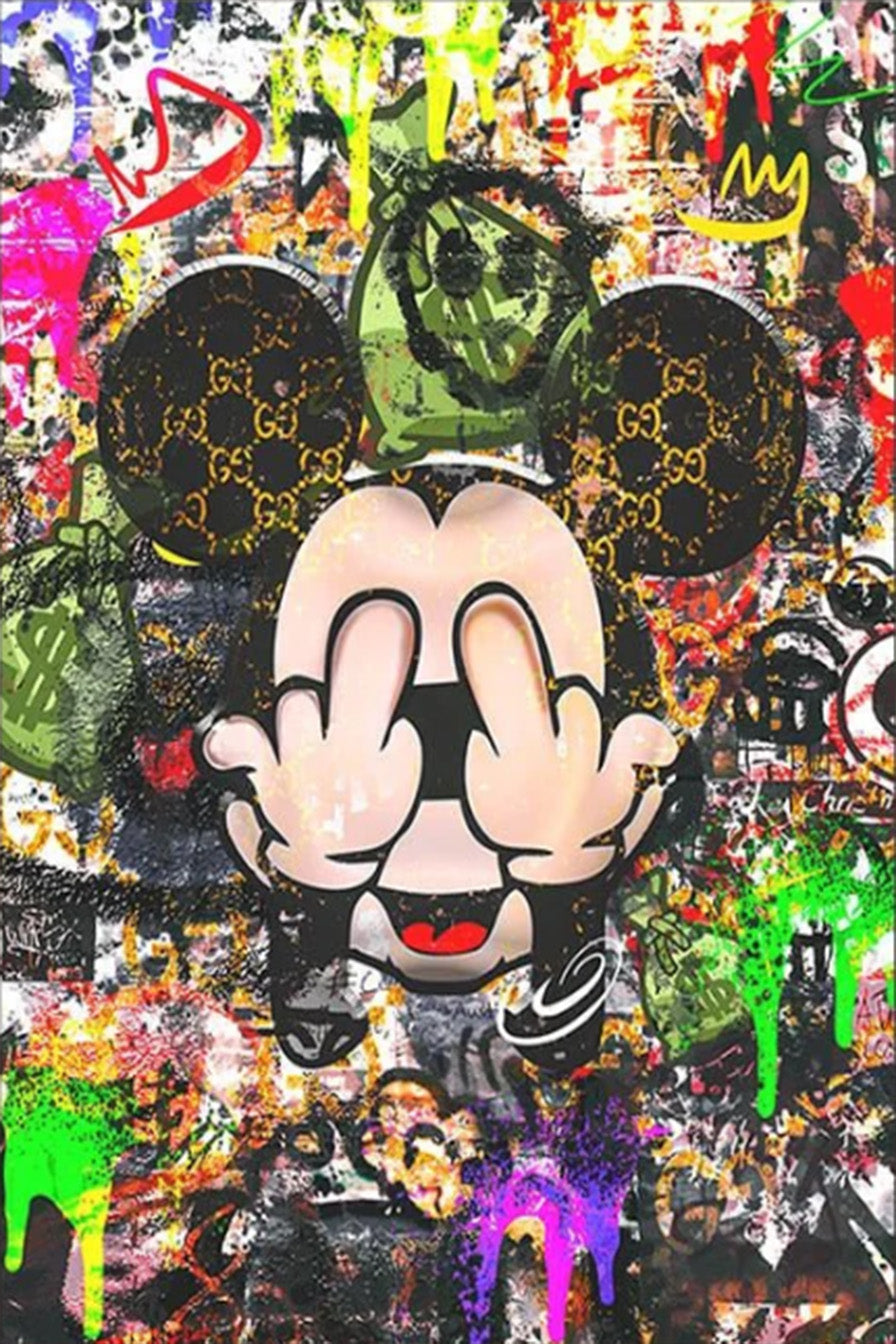 Tableau Mickey Doigt Graffiti