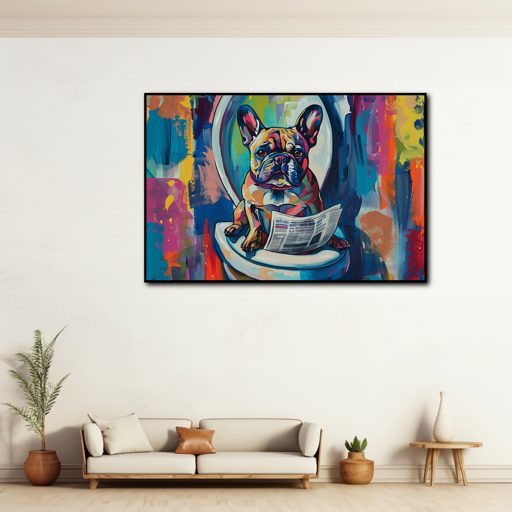 Tableau Chien Bulldog Français au toilette