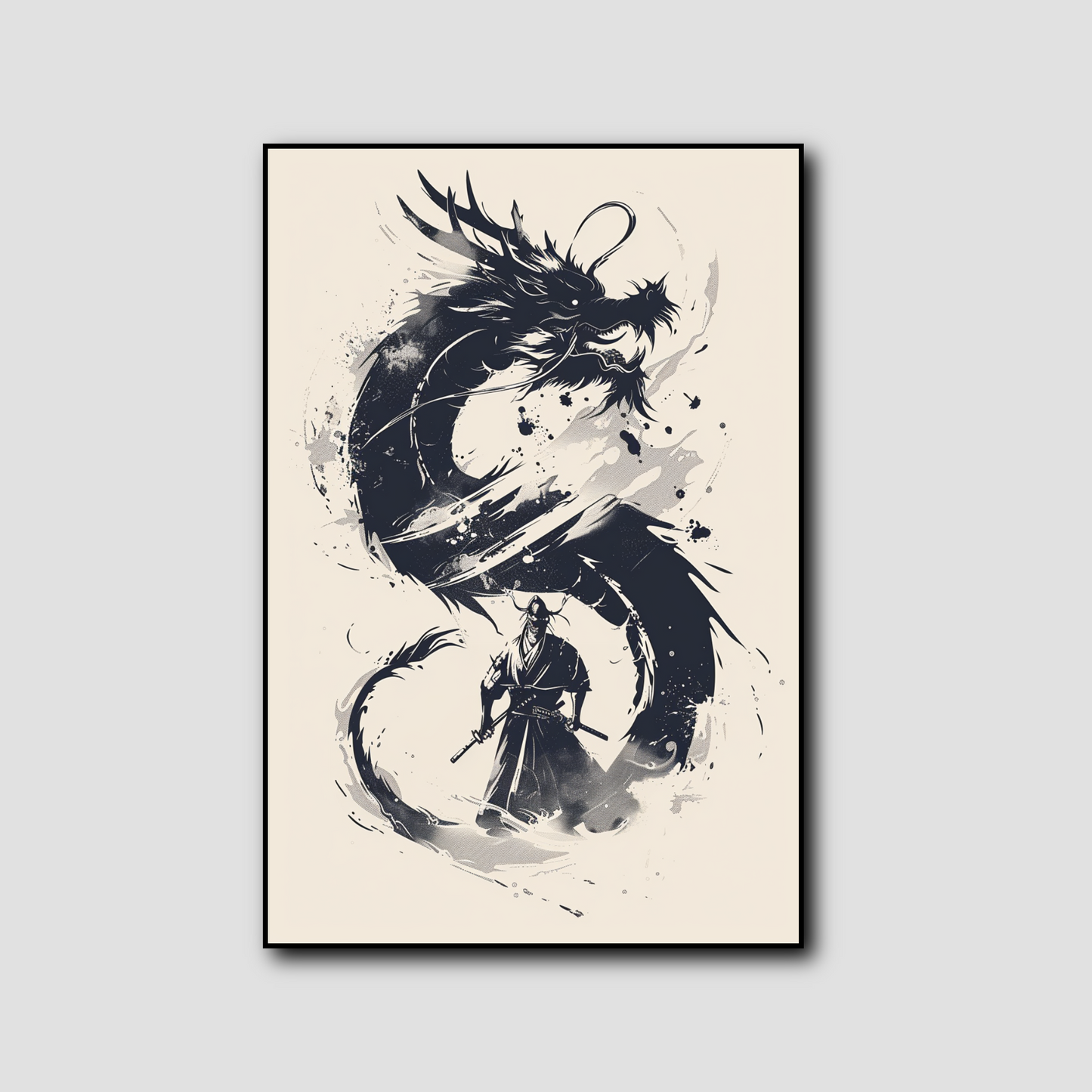 Tableau Japonais Dragon et Samouraï