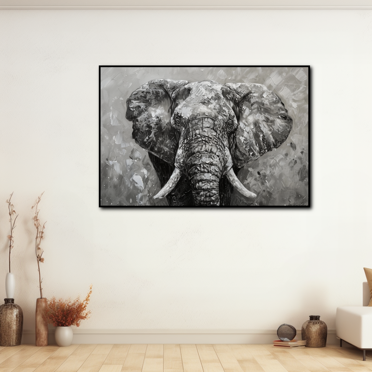 Tableau Elephant Noir et Blanc