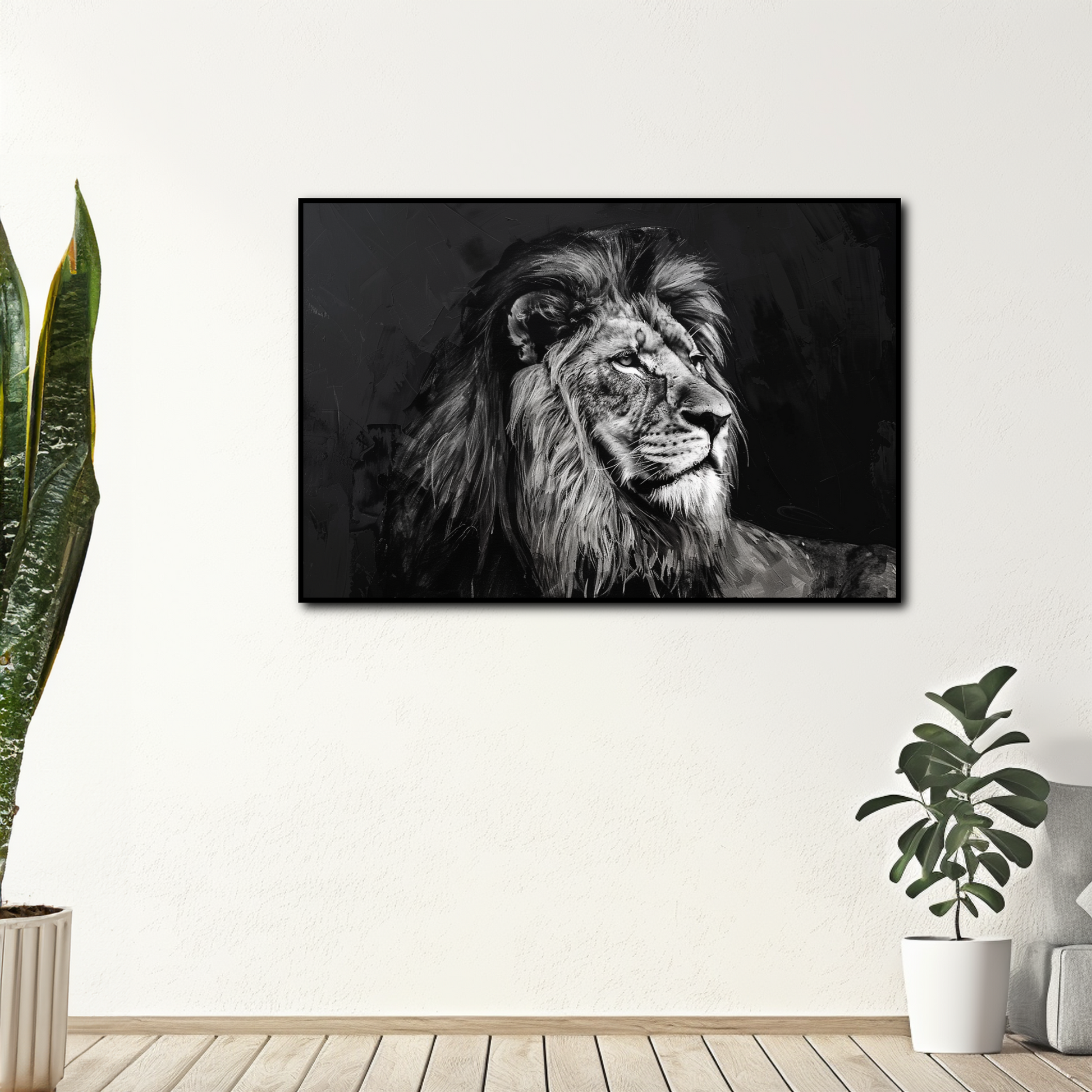 Tableau Lion Noir et Blanc